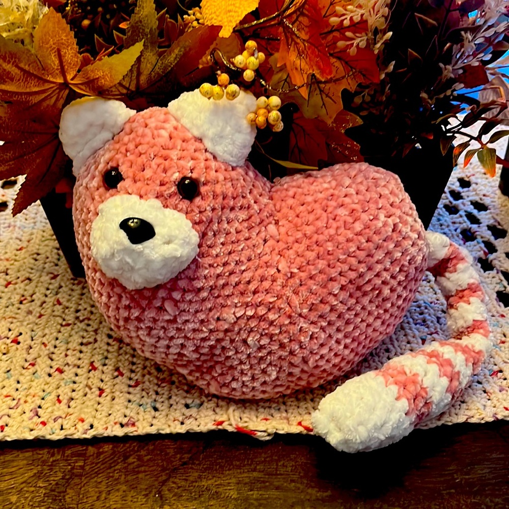 Crocheted Velvet Plush Valentine’s Day Heart Kitty